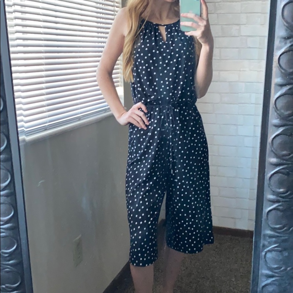 Black and white polka dot romper